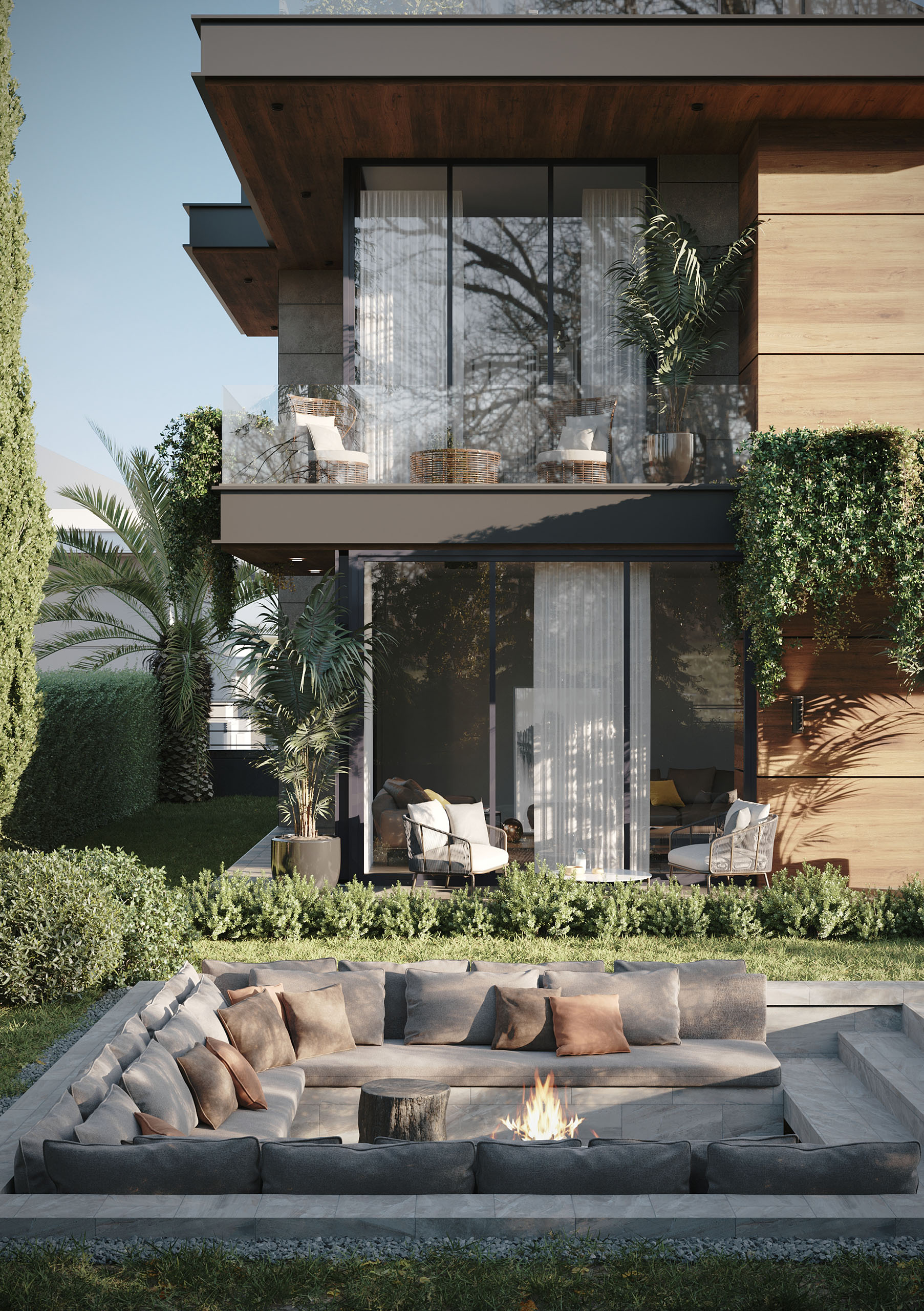 MTL Modern Villa - Minimalist Mimari & Geniş Teras Dış Mekân Render